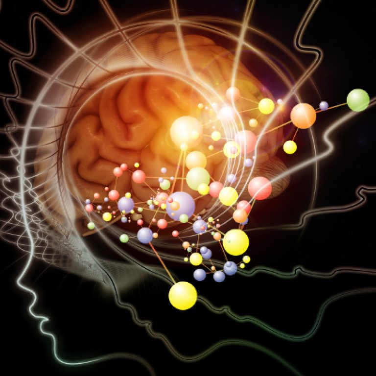 Human Mind series. Design composed of brain, human outlines and fractal elements as a metaphor on the subject of technology, science, education and human mind